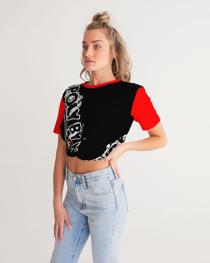Poly By Nature Women's All-Over Print Twist-Front Cropped Tee