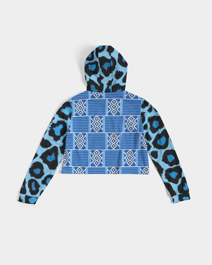 Blue leopard kente Women's Cropped Hoodie
