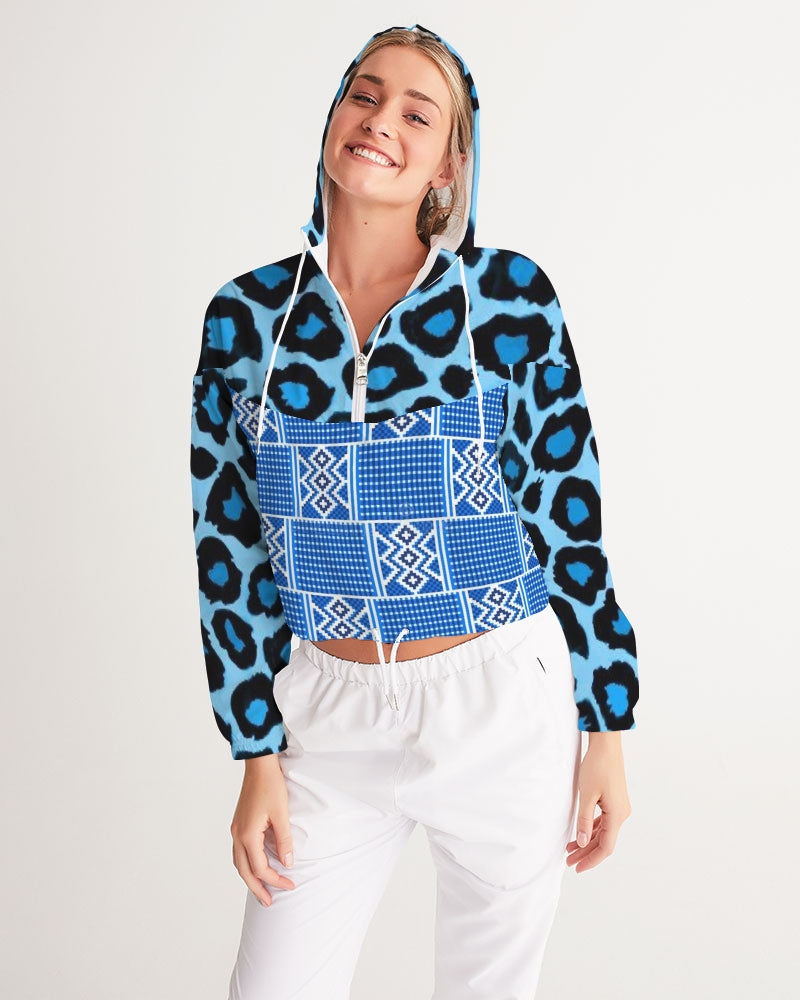 Blue leopard kente Women's Cropped Windbreaker