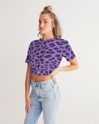 Purple Leopard Women's Twist-Front Cropped Tee
