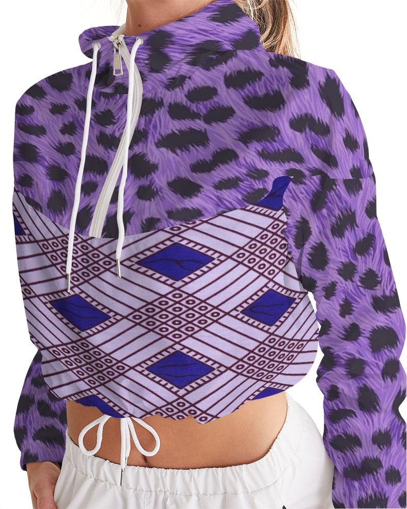 Purple Leopard Women's Cropped Windbreaker
