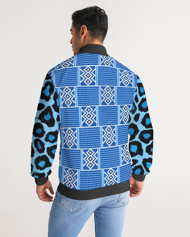 Blue leopard kente Men's Stripe-Sleeve Track Jacket