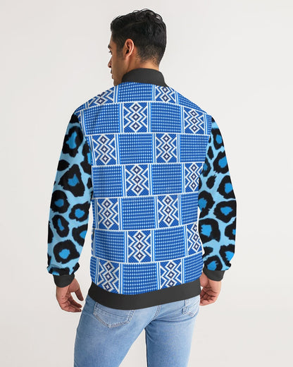 Blue leopard kente Men's Stripe-Sleeve Track Jacket