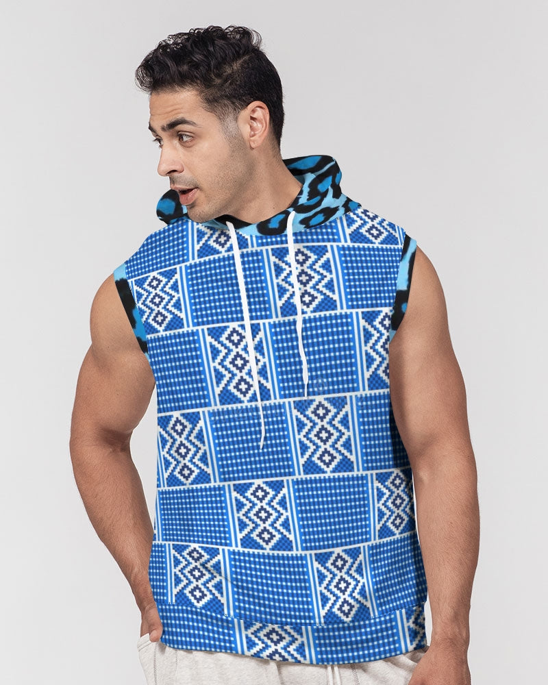 Blue leopard kente Men's Premium Heavyweight Sleeveless Hoodie