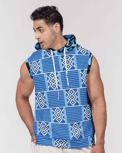 Blue leopard kente Men's Premium Heavyweight Sleeveless Hoodie