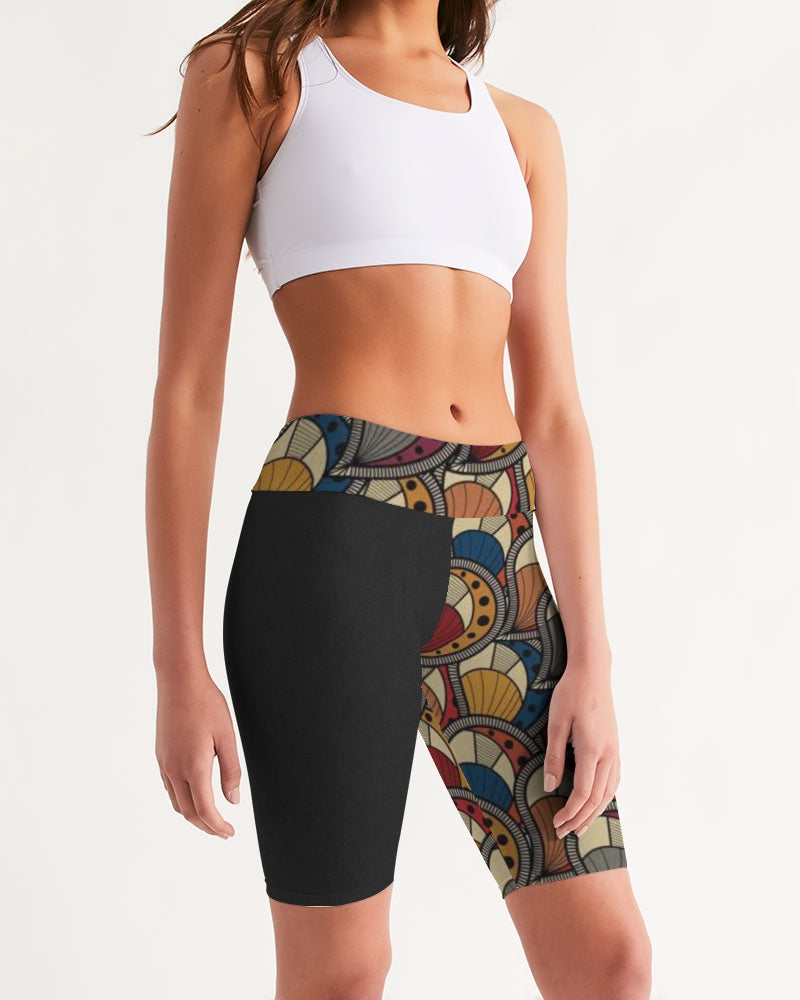 Black classic Kente Women's Mid-Rise Bike Shorts
