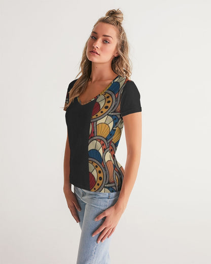 Black classic Kente Women's V-Neck Tee