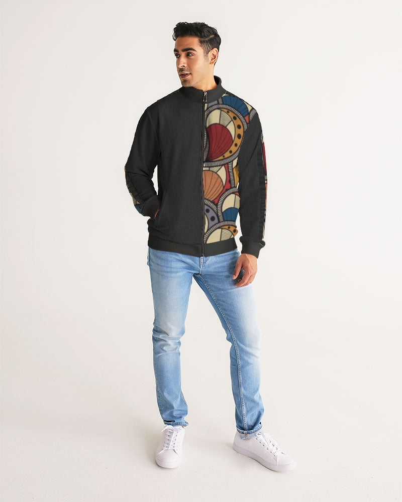 Black classic Kente Men's Stripe-Sleeve Track Jacket