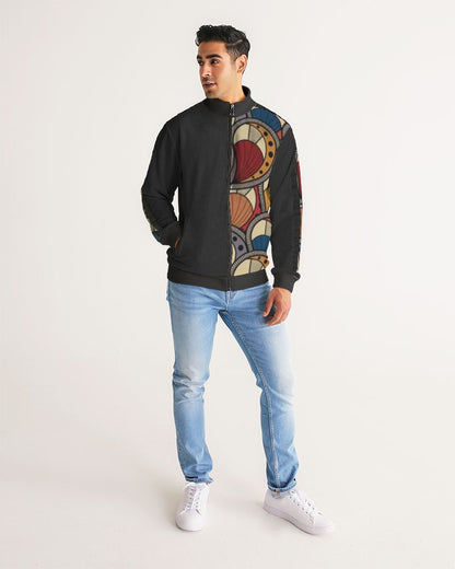 Black classic Kente Men's Stripe-Sleeve Track Jacket